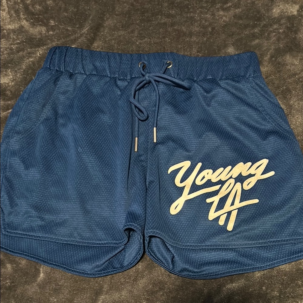 YOUNGLA Men’s Blue Athletic Shorts with Logo